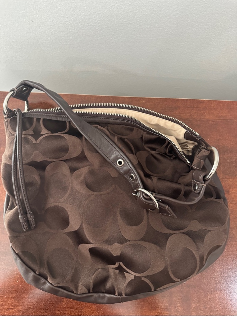 Coach Brown Signature Canvas Hobo with Silver Charm Accent - Picture 8 of 8